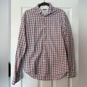 Express Men's Casual Blue and Orange Checkered Shirt